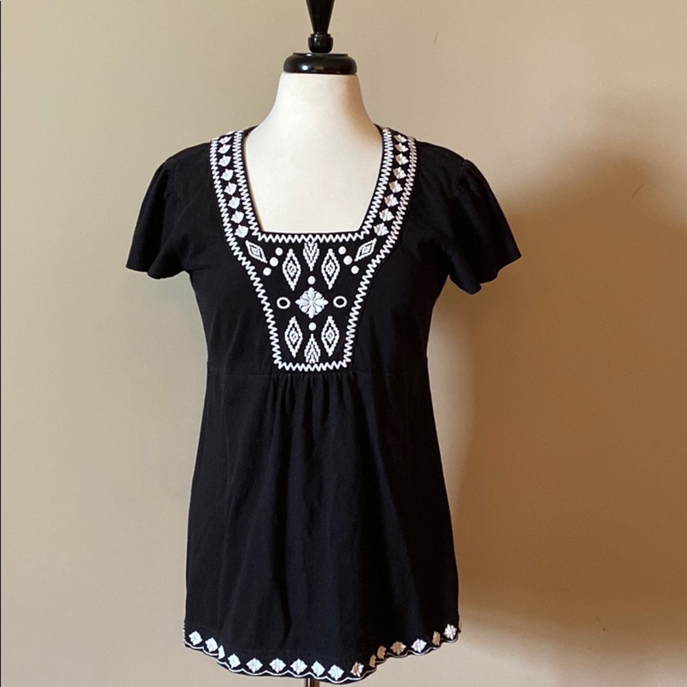 Black and white embroidered blouse